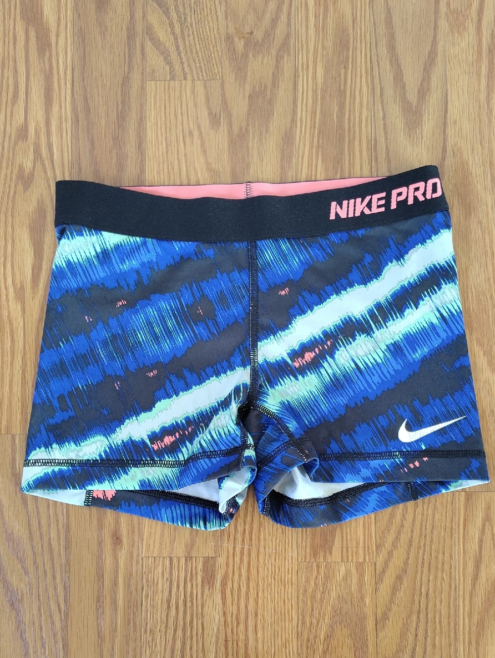 Nike Pro Black Waistband Blue Wave Print Training Shorts